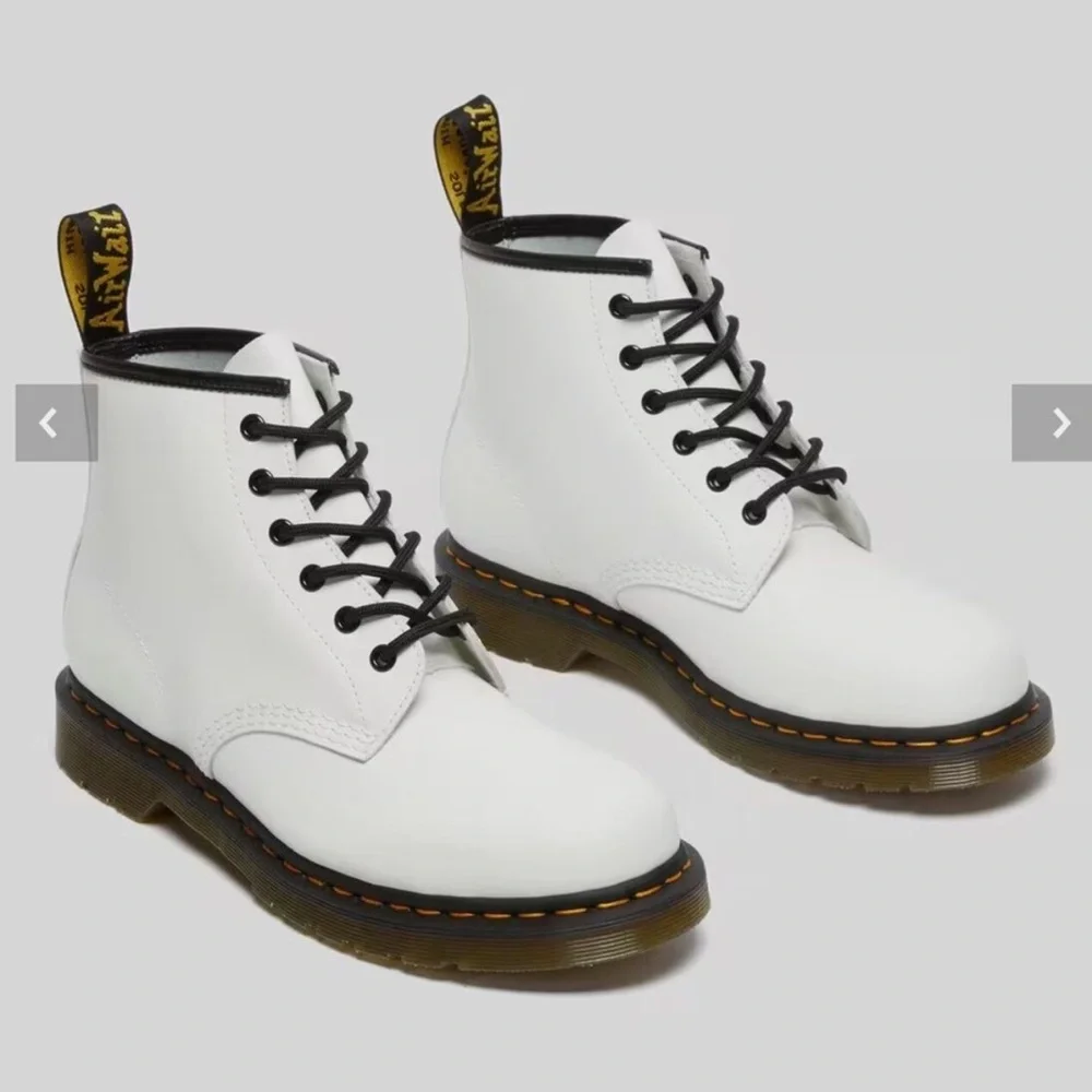 NWT Doc Martens 101 Yellow Stitch Smooth Leather White Ankle Boots - Picture 2 of 11